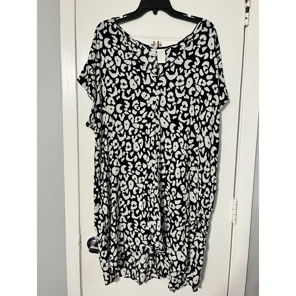 Anne Cole Womens Black White Leopard Print High Low Swim Cover Up Dress L/XL